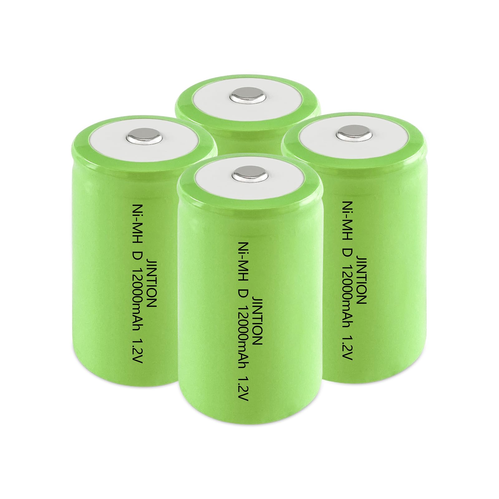 JINTION Rechargeable D Batteries 12000mAh 1.2V Ni-MH High Capacity D Cell Batteries (4 Pack) - Long Lasting Power for Flashlights, Toys, Radios & Emergency Devices