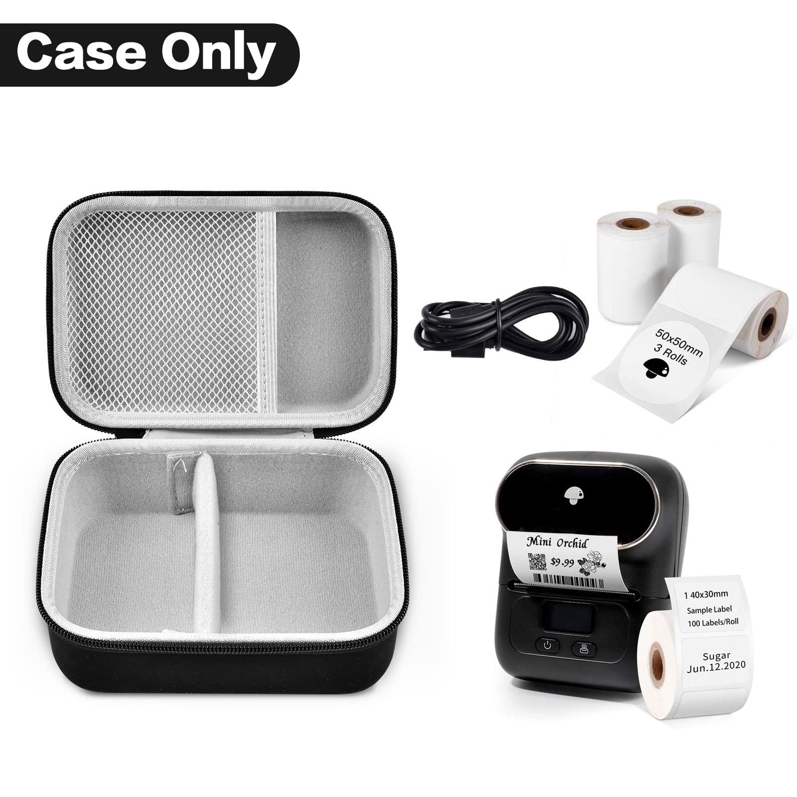 Phomemo M110 Label Maker Case - Portable Mini Bluetooth Thermal Label Printer Storage Bag for Printer Labels, USB Cable & Accessories (Black, Box Only) | Perfect for Office, Home & Travel Organization