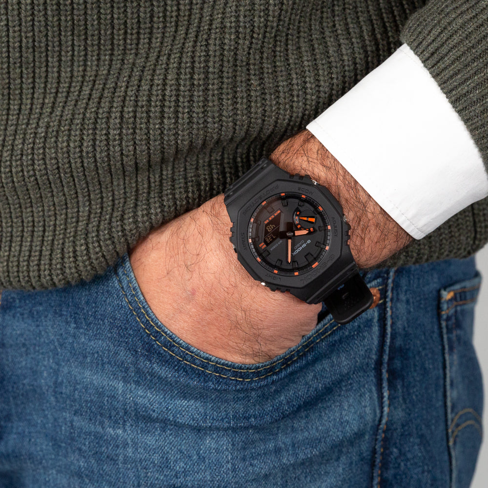 G Shock GA2100 1A4 Neon Accent Series 'CasiOak' Digital Analog Watch - Stylish & Durable for Outdoor Sports & Everyday Wear