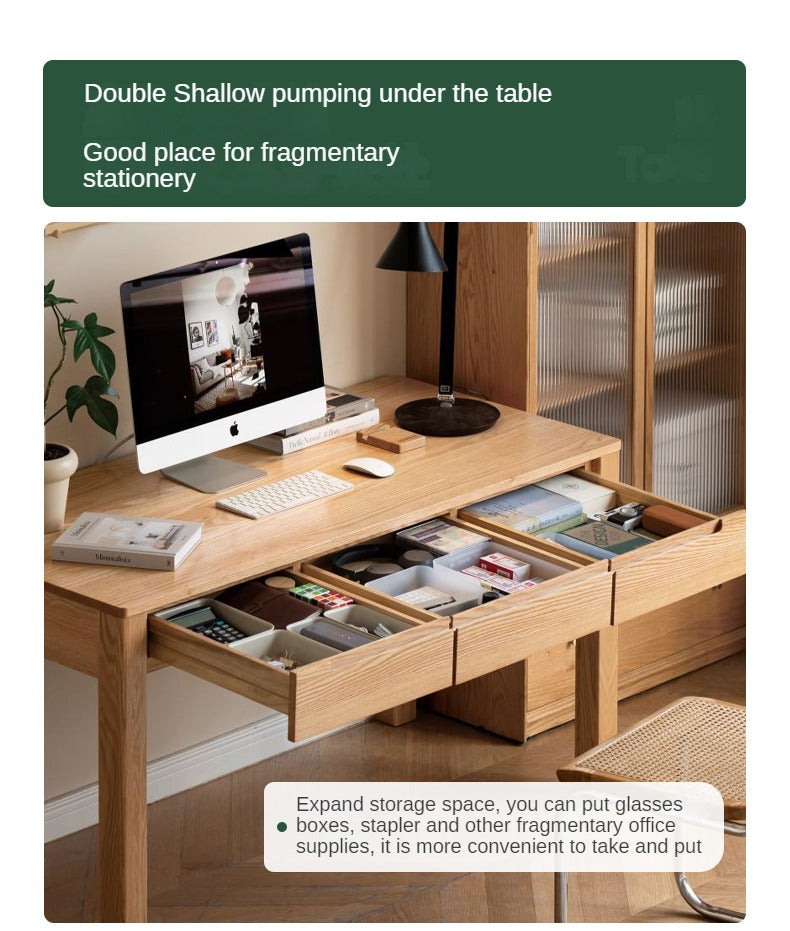 Premium Solid Wood Office Desk - Oak & Beech - Modern Home Office Furniture for Remote Work & Study
