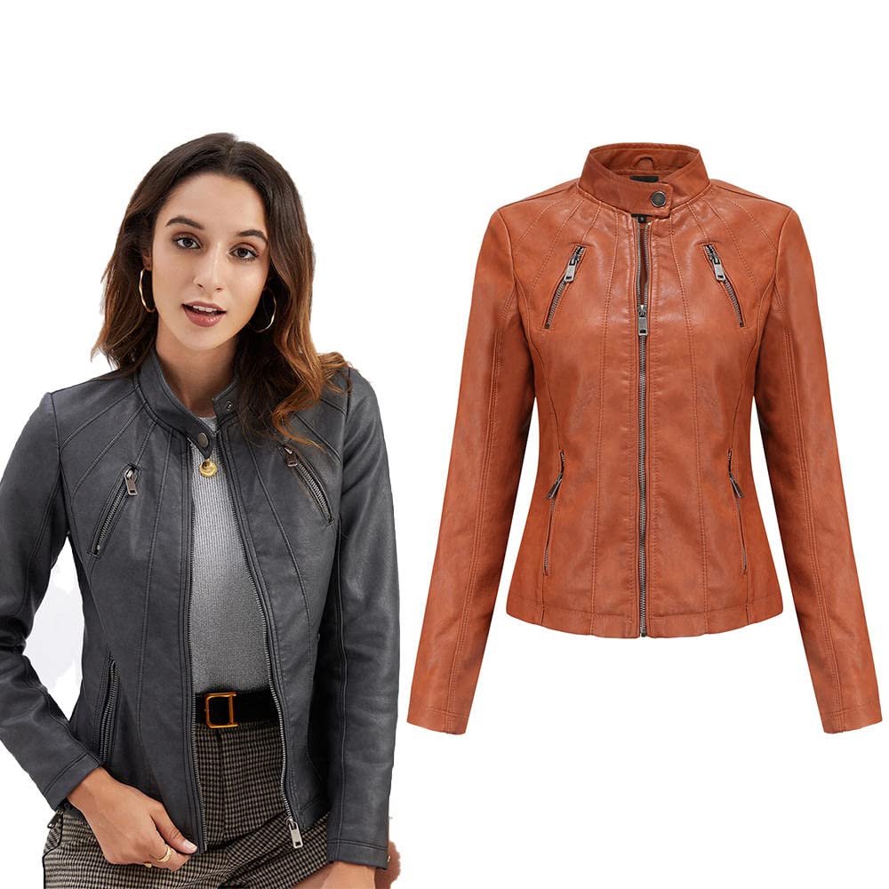 Vintage Women's Leather Motorcycle Jacket - Winter Biker Coat with Rivet Details & Irregular Hem for Riding, Racing & Fashion | Perfect for Motorcycle Enthusiasts & Stylish Outfits