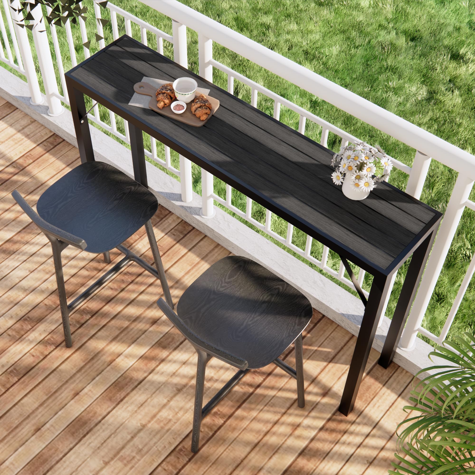 55 Inch Outdoor Bar Table - Patio Bar Height Counter with Waterproof Top for Balcony, Garden, Yard & Poolside - Black Pub Dining Table for Outdoor Entertaining & Relaxation