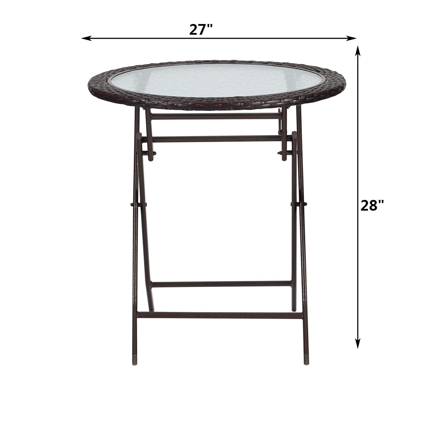 **Iwicker Patio Rattan Steel Folding Bistro Set - 3-Piece All-Weather Resistant Wicker Outdoor Dining Set with Glass Tabletop & Arm Chairs - Perfect for Garden, Balcony, and Poolside Relaxation**