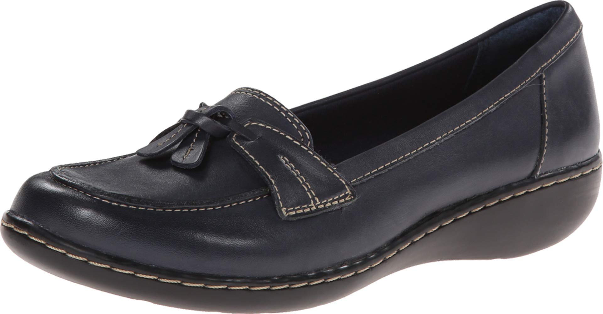 Clarks Women's Ashland Bubble Slip-On Loafers - Navy, 9.5 X-Wide US - Comfortable Casual Shoes for Work & Travel