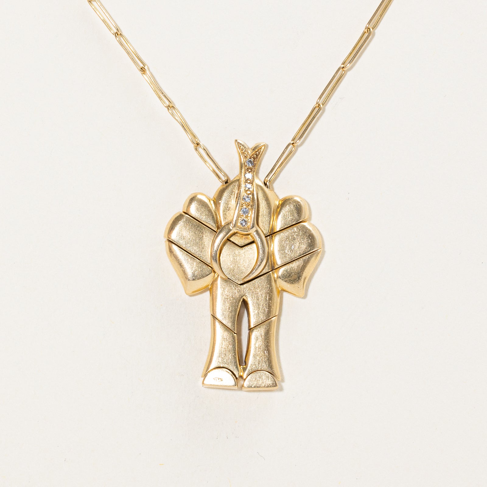 18K Gold Diamond Elephant Moving Pendant Necklace | 0.06ctw | 29