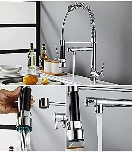 KORP Pull-Out Sprayer Kitchen & Bathroom Sink Faucet - Single Handle Deck Mount Mixer Tap with Dual Spout in Chrome/Gold - Perfect for Modern Kitchens & Bathrooms