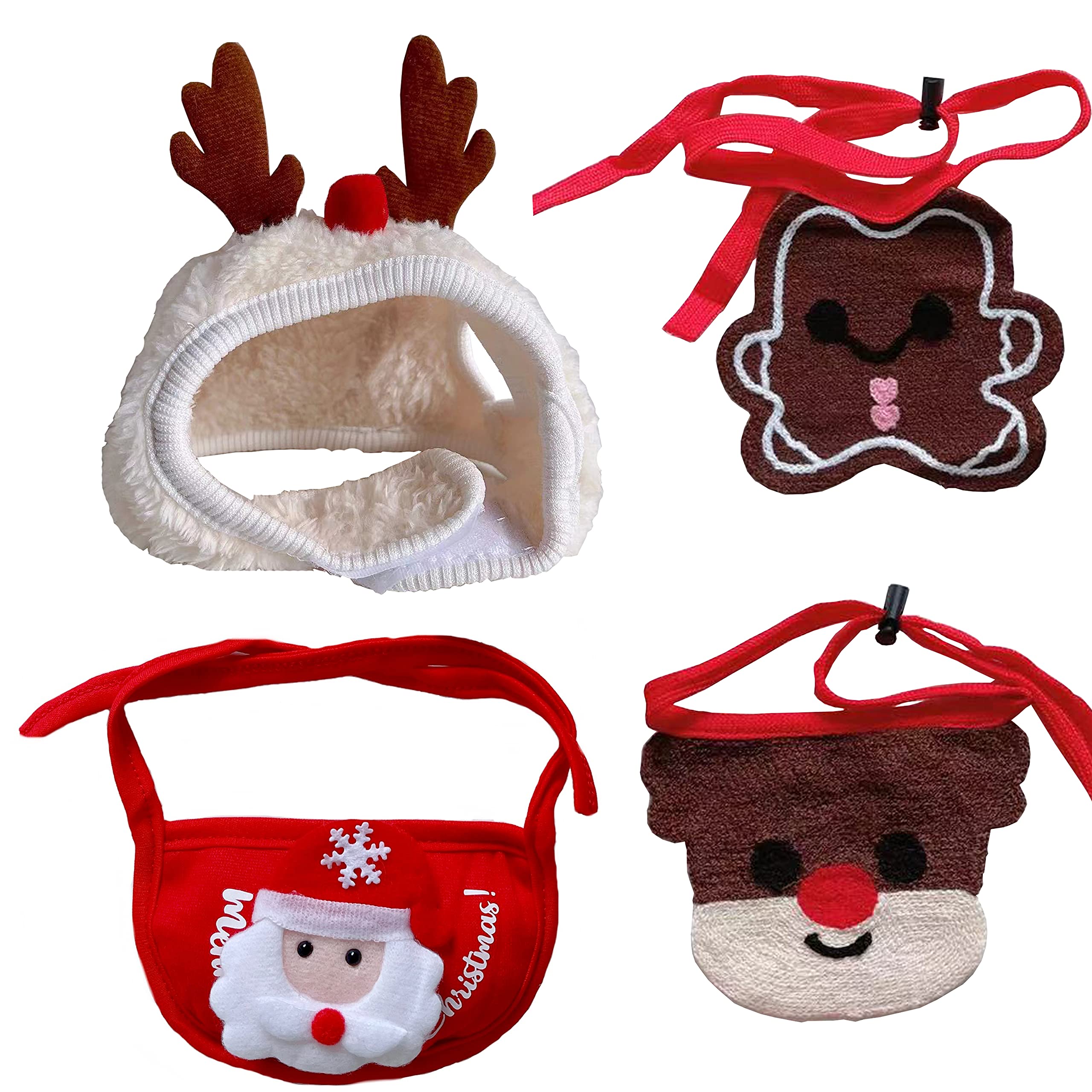 Adjustable Christmas Hat & Bandana Bib Costume for Small Dogs & Cats - Reindeer Holiday Pet Outfit for Christmas Photos & Party Dress Up