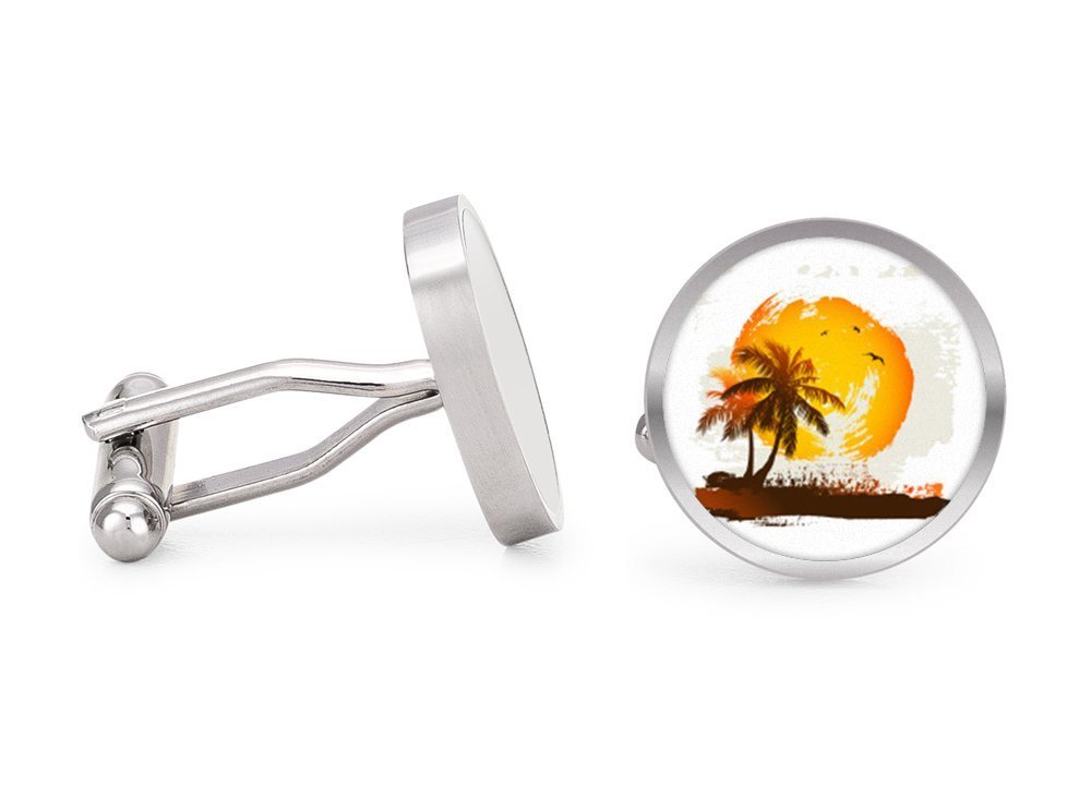Vintage-Inspired Tropical Beach Cufflinks for Men - Palm Tree & Ocean Wave Design - Perfect for Hawaiian Shirts, Summer Weddings & Beach-Themed Parties