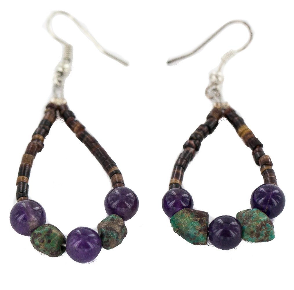 Loma Siiva 18215 Sterling Silver Turquoise & Purple Quartz Hoop Dangle Earrings - Certified $90Tag Jewelry for Women | Perfect for Parties, Weddings & Everyday Wear