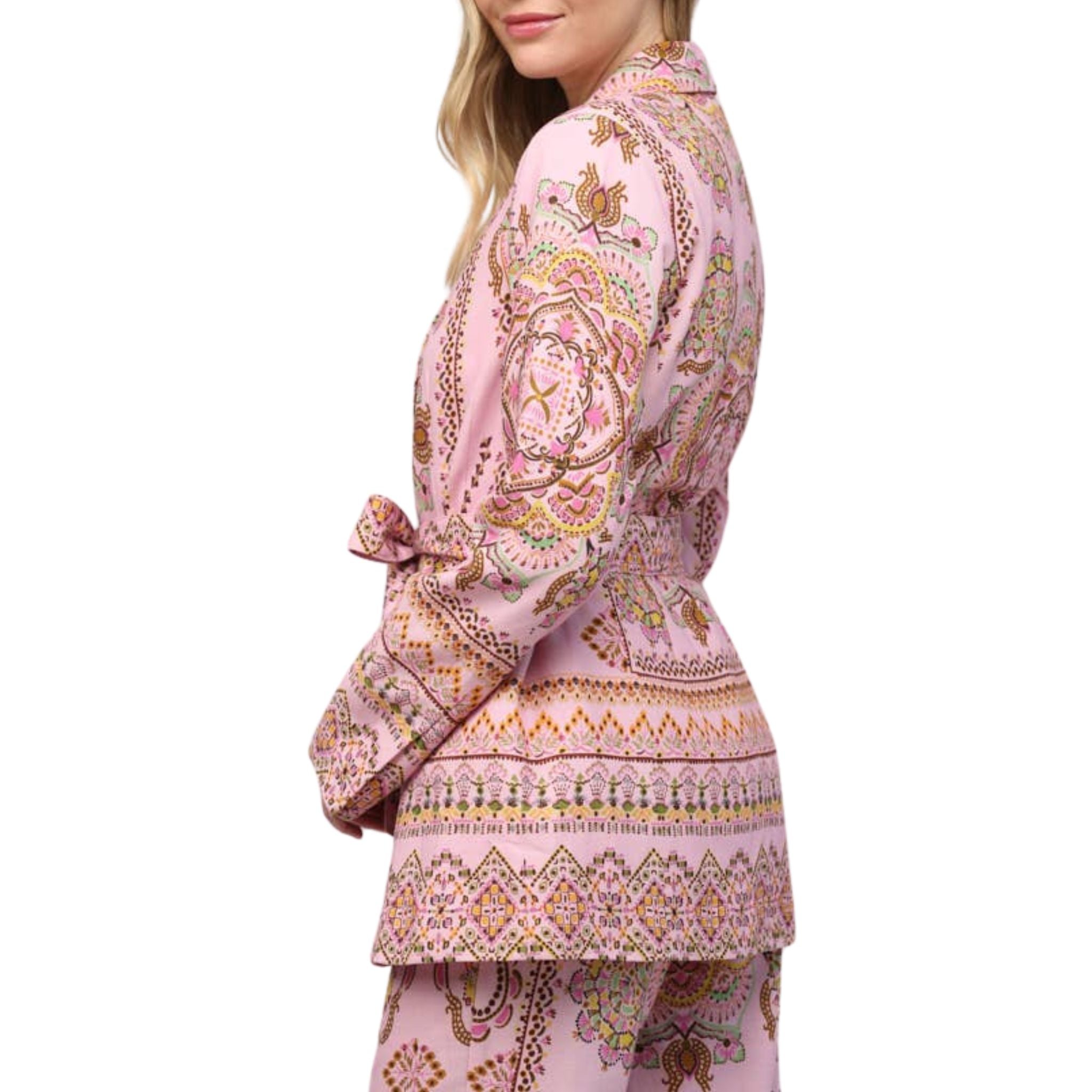 Stylish Border Print Linen Blend Blazer for Women - Lightweight Summer Jacket for Office Wear, Business Casual & Outdoor Events