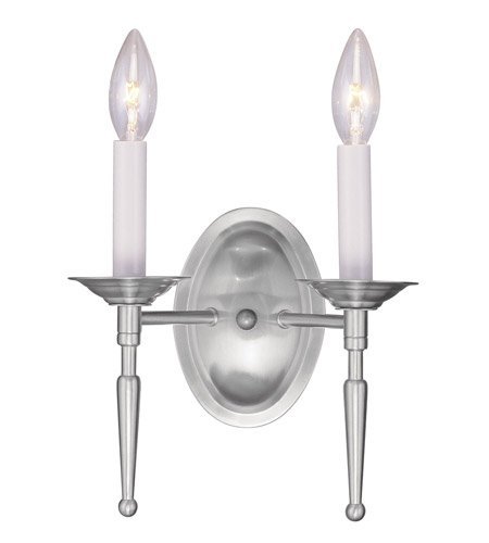 2-Light Brushed Nickel Wall Sconce - Modern Indoor/Outdoor Lighting Fixture for Bedroom, Hallway, Porch & Patio Decor