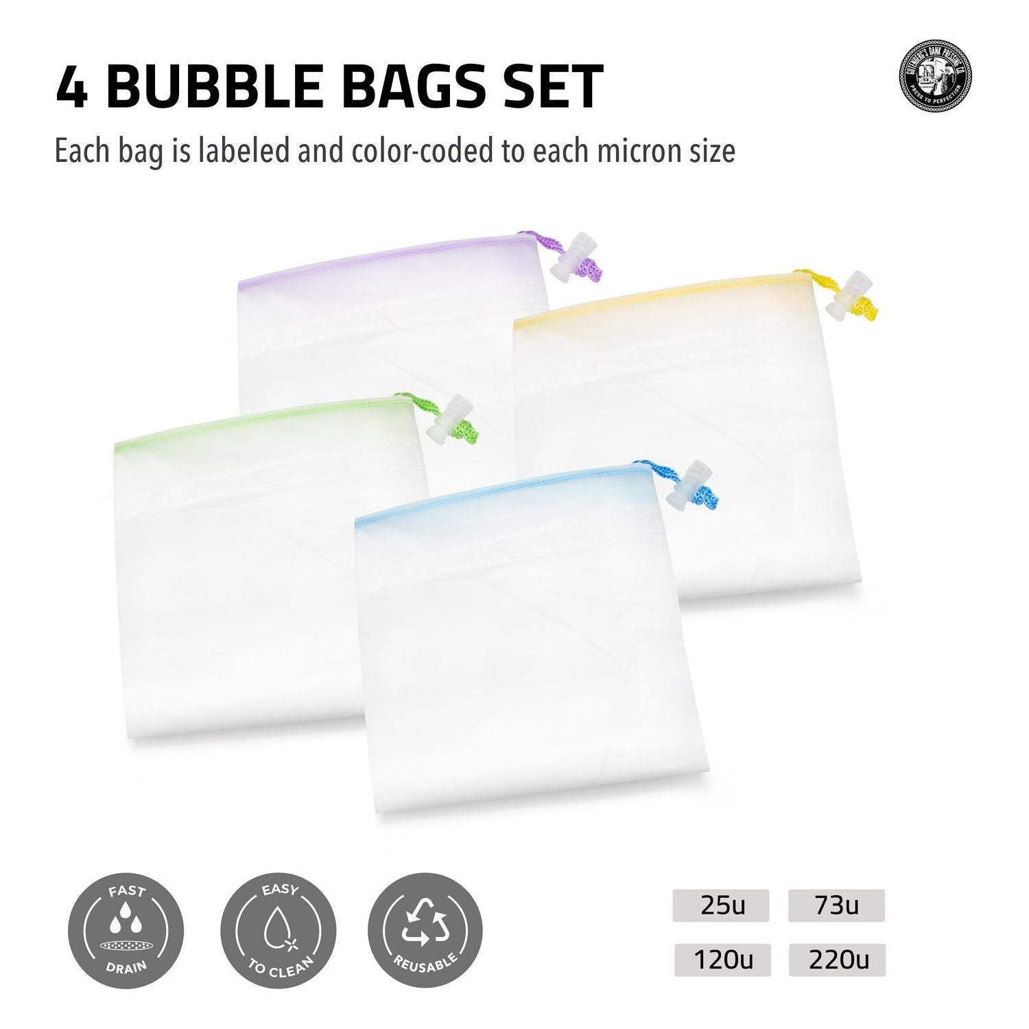 Gutenberg's Dank Pressing Co 10 Gallon All Mesh Bubble Bags Set of 4 - Perfect for Herbal Extraction, Essential Oil Making, and DIY Projects