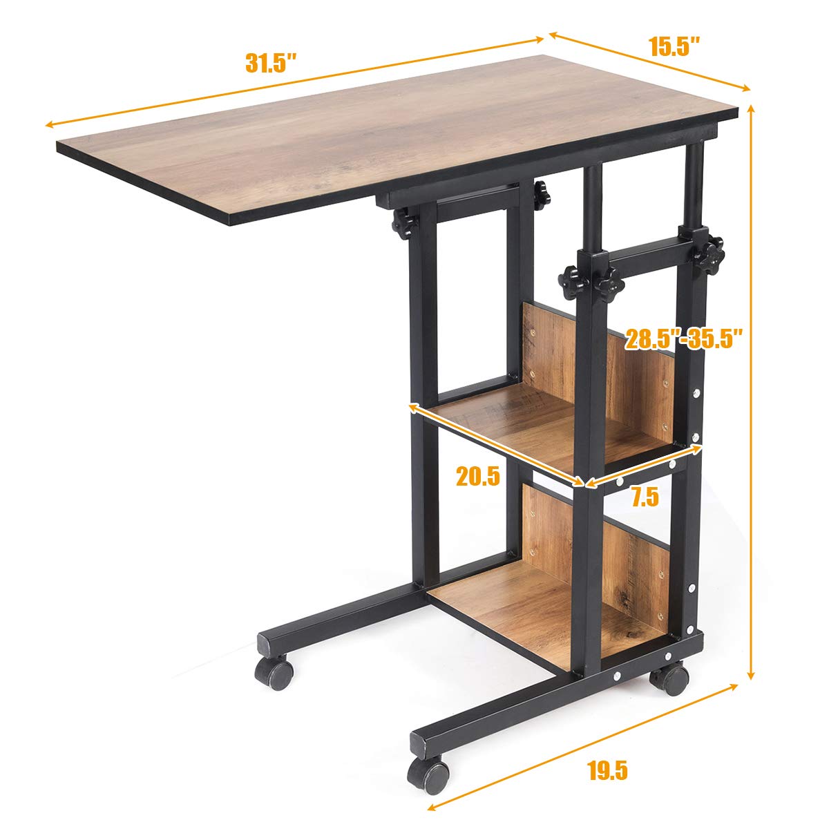 Tangkula Rolling Height Adjustable C-Shaped End Table - Mobile Sofa Side Table with Storage Shelves, Wood Look Accent Furniture for Living Room, Bedroom - Perfect for Coffee, Laptop, Tablet & Snacks While Relaxing on Couch or Bed