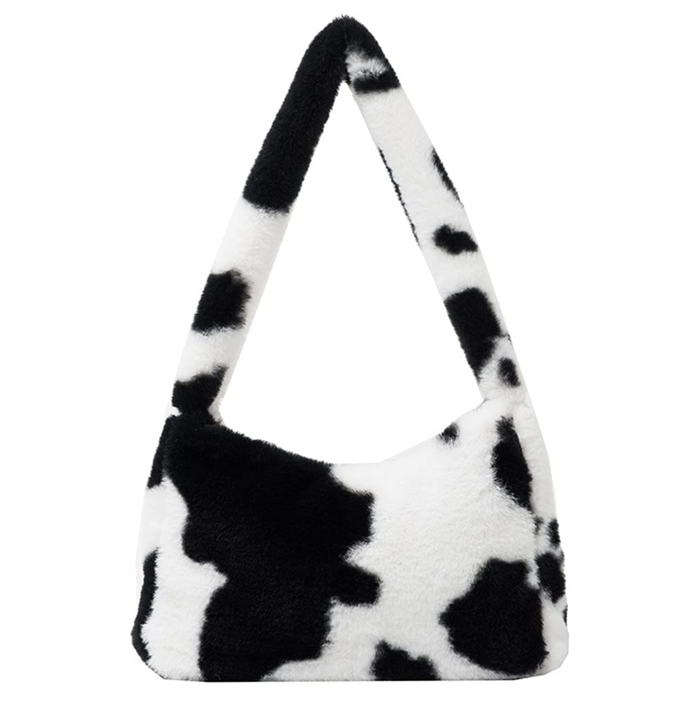 Women's Fluffy Faux Fur Cow Print Shoulder Bag - Fashionable Clutch Purse & Underarm Handbag with Zipper - Stylish Satchel & Tote for Parties, Date Night, and Everyday Use
