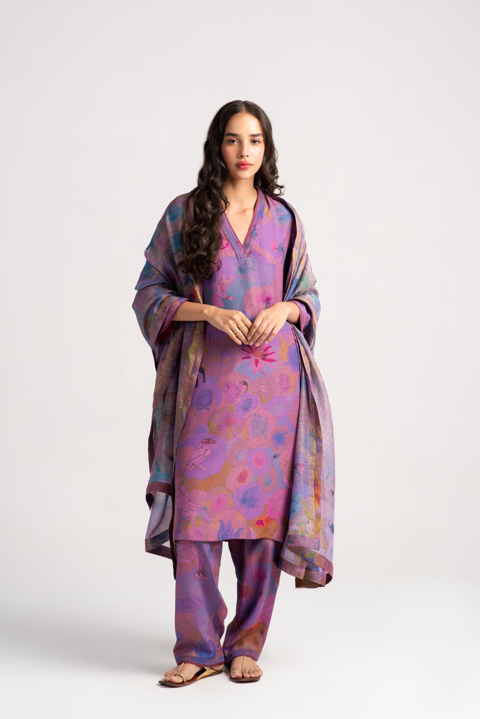 Aisha Salwar Kameez - Premium Muga Satin Amethyst Color Traditional Indian Suit for Women - Perfect for Weddings, Festivals & Special Occasions