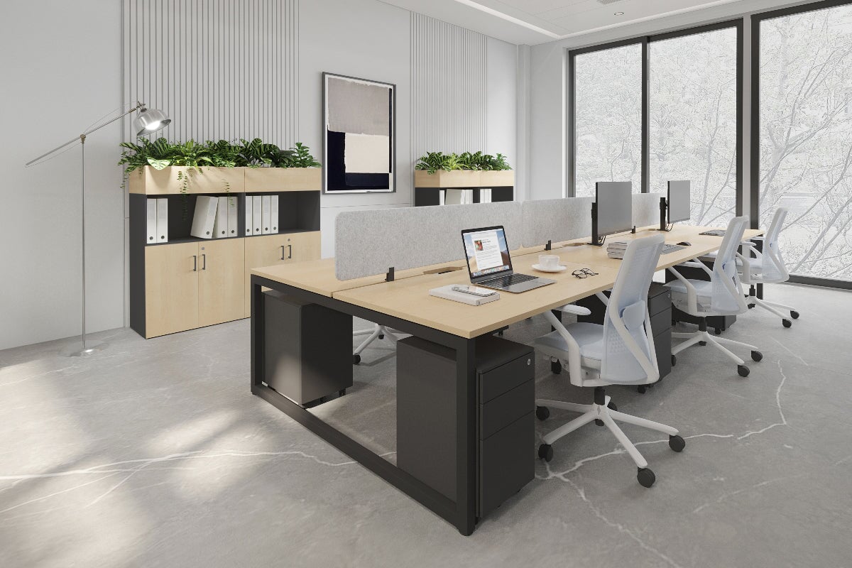 Quadro Loop Legs 6-Person Office Workstation - 1400L x 800W with Cable Management - Perfect for Open Office Layouts & Collaborative Workspaces