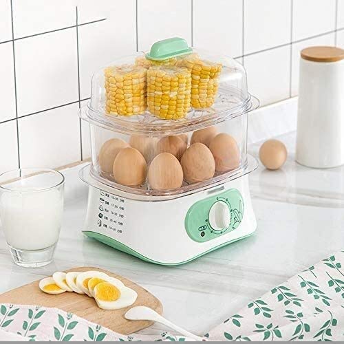 Smart Electric Egg Boiler Cooker - Double Layer Multifunctional Egg Steamer & Poacher for Perfect Soft/Medium/Hard Boiled Eggs (Blue/Green) - Ideal for Home Kitchen, Breakfast Meal Prep & Camping Cooking