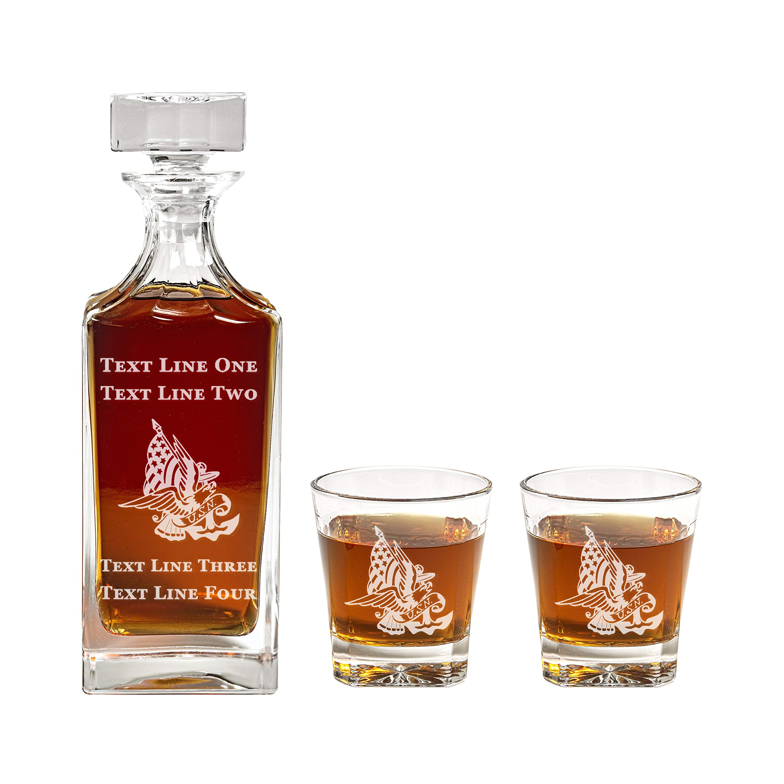 US Navy Pride Decanter Set - 900ml Engraved Glass Decanter with Proud Navy Emblem - Military Retirement Gift, Promotion Present for Men & Women - Perfect for Home Bars, Office Decor & Special Occasions