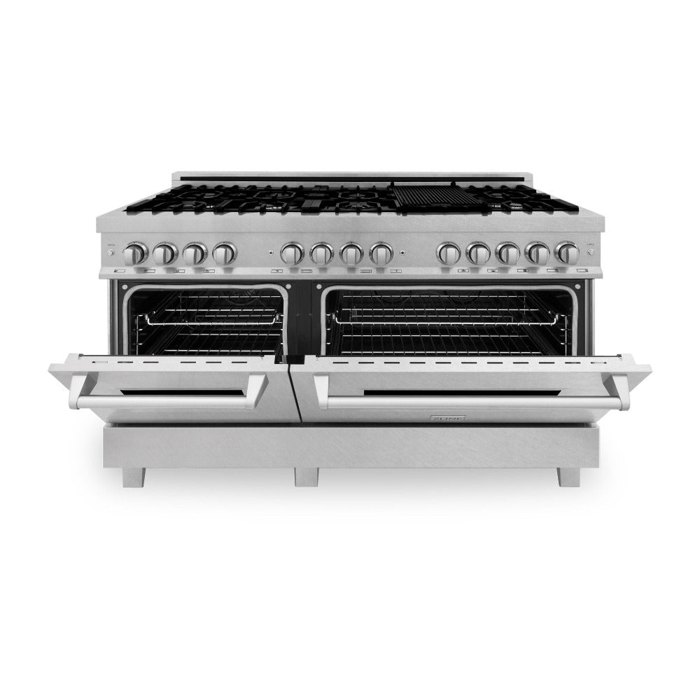 ZLINE 60-Inch 7.4 cu. ft. Dual Fuel Range with 9-Burner Gas Cooktop & 2 Electric Convection Ovens - Satin Stainless Steel (RAS-SN-60) | Professional Kitchen Appliance for Home Chefs & Cooking Enthusiasts