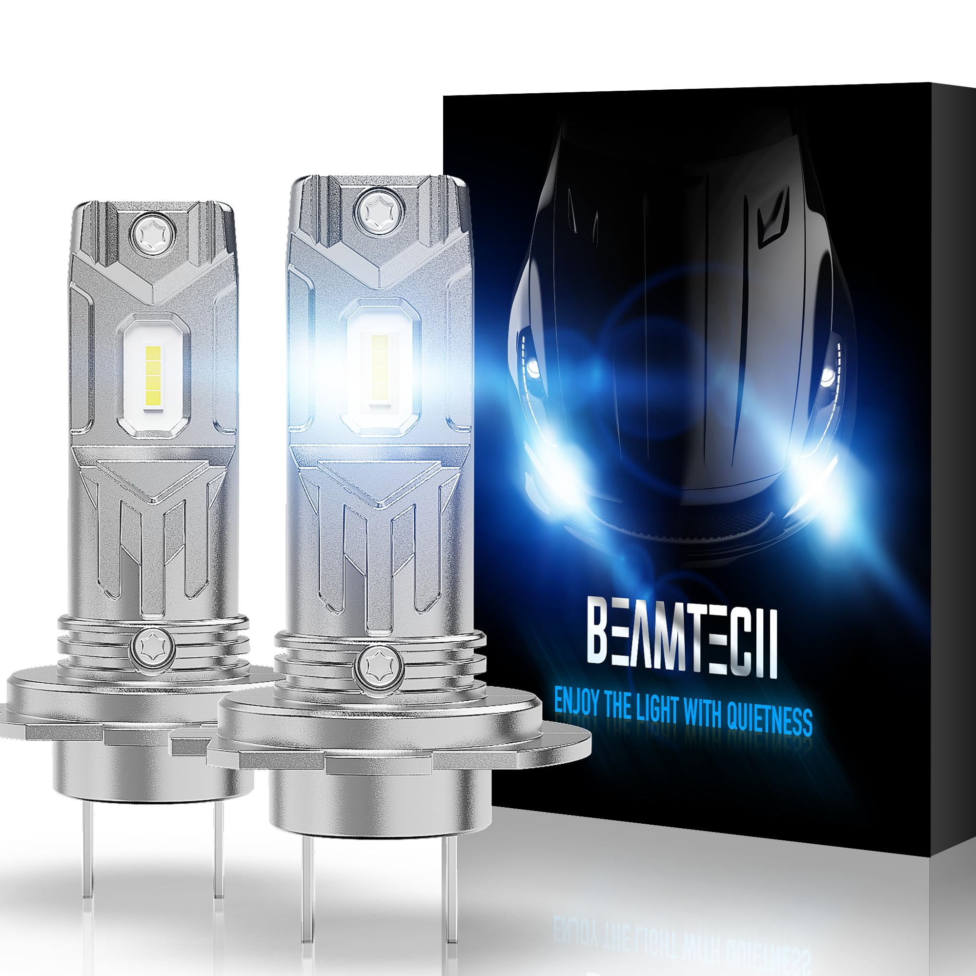 BEAMTECH H7 LED Bulbs - 6500K Cool White Fog Lights, Plug and Play Direct Replacement, 1:1 Size Fit, Pack of 2 - Perfect for Car Headlight Upgrades & Night Driving Visibility