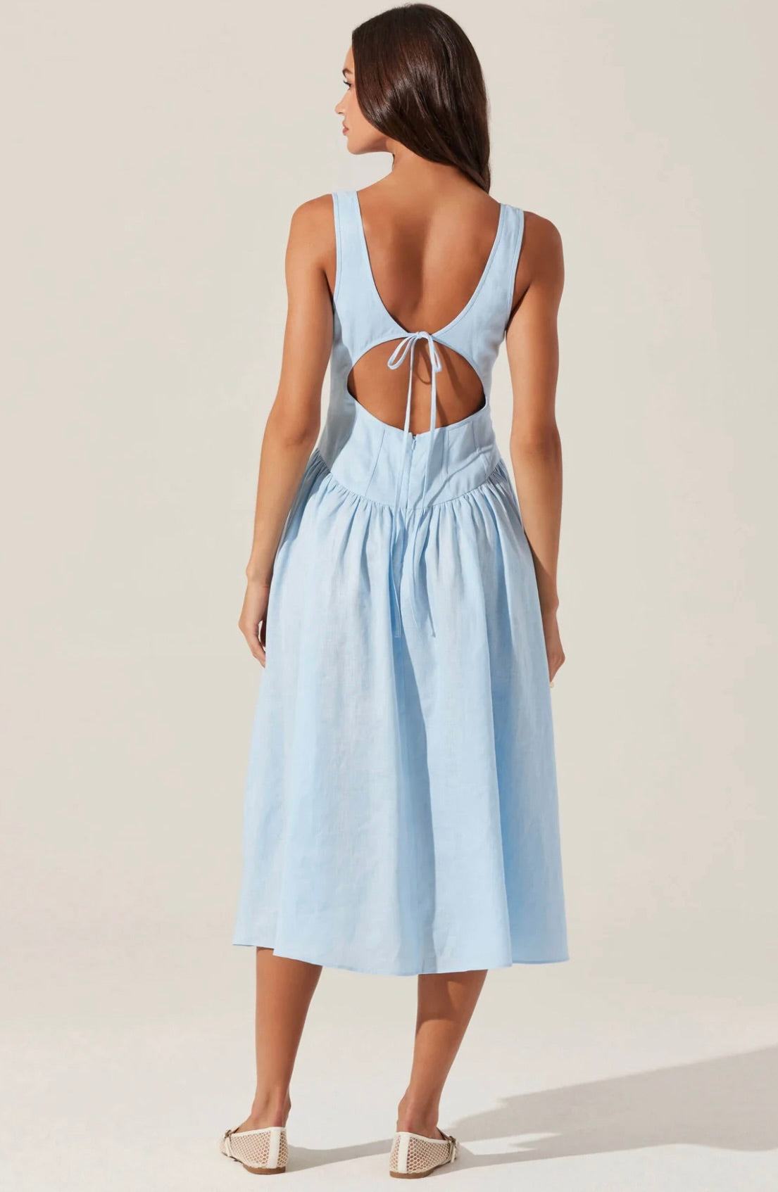 Thierry Linen Midi Dress for Women - Soft & Breathable Blue Summer Dress - Perfect for Beach, Vacation & Casual Outings