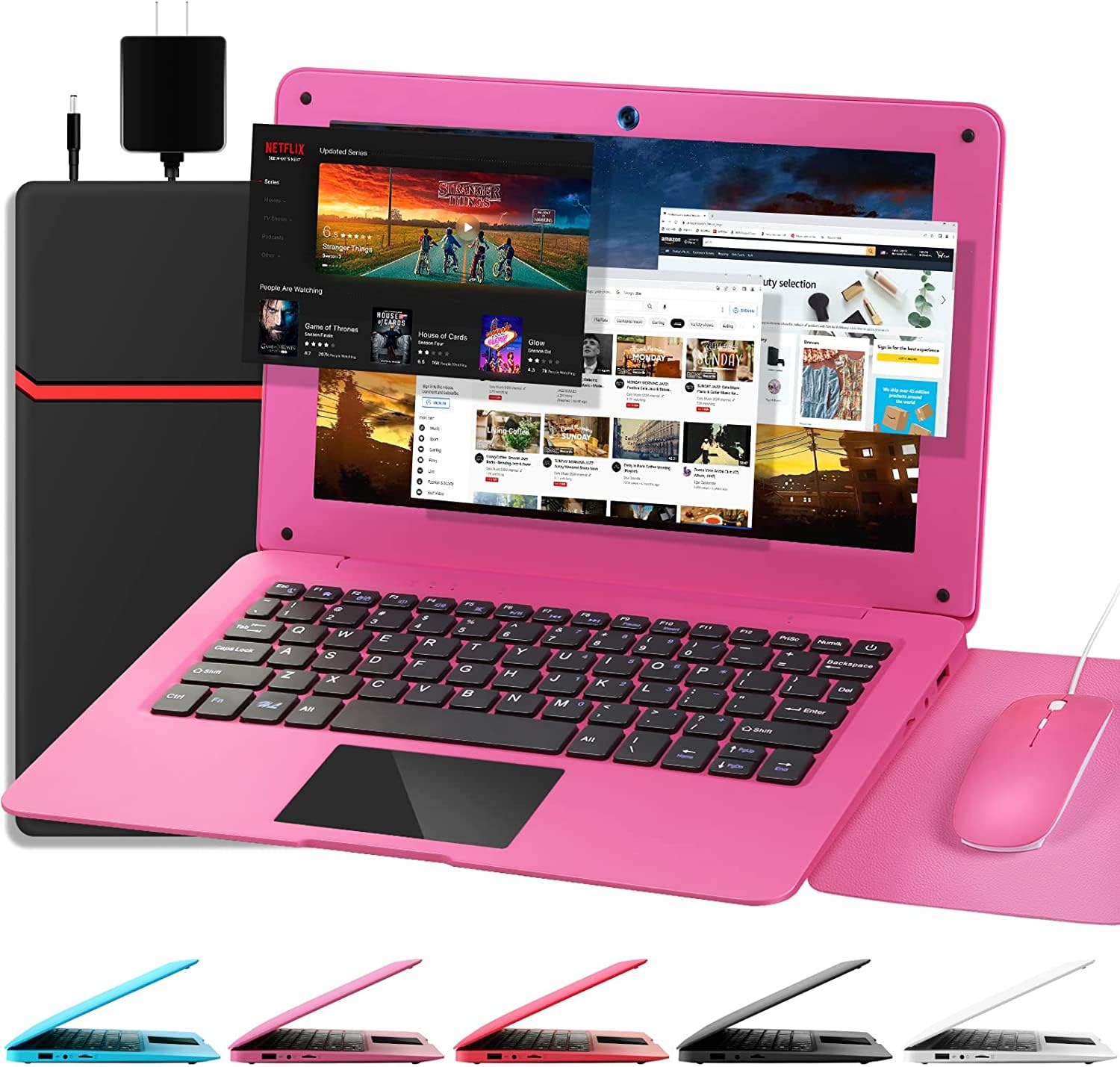 CHIBBS 10.1 Inch Kids Laptop Computer - Android 12.0 Netbook with Quad Core Processor, 2GB RAM, 64GB ROM, HD Camera, USB Ports, Bluetooth & WiFi (Pink) - Perfect for Learning, Games & Online Classes for Children