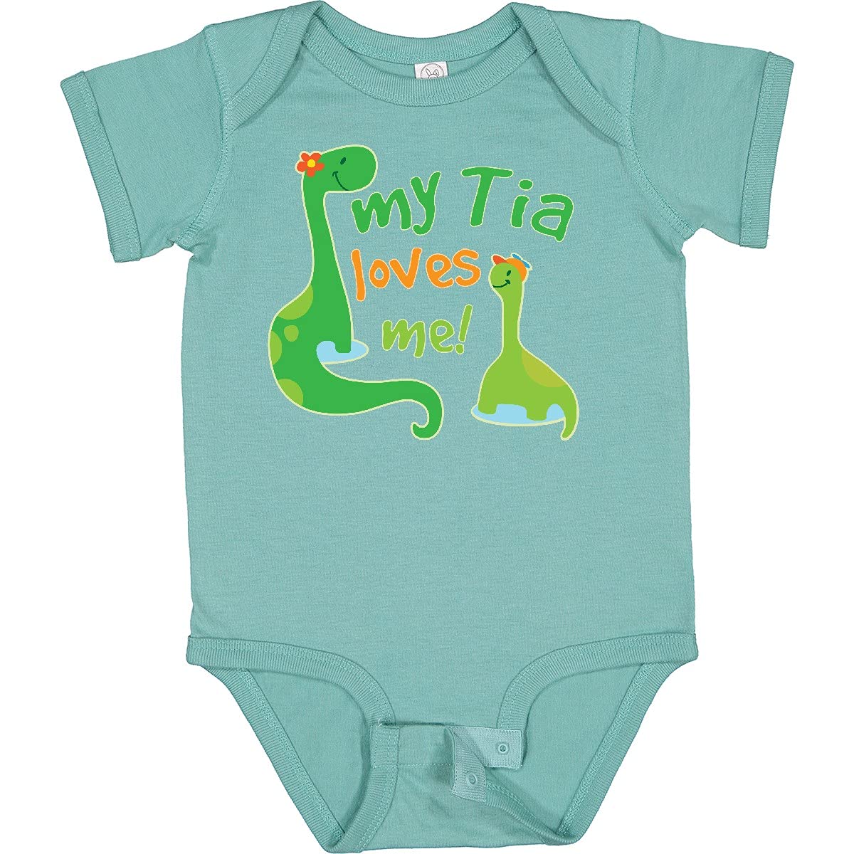 Inktastic My Tia Loves Me Dinosaur Baby Bodysuit - Cute Dinosaur Graphic Onesie for Infants & Toddlers - Perfect for Family Reunions, Birthday Gifts & Everyday Wear