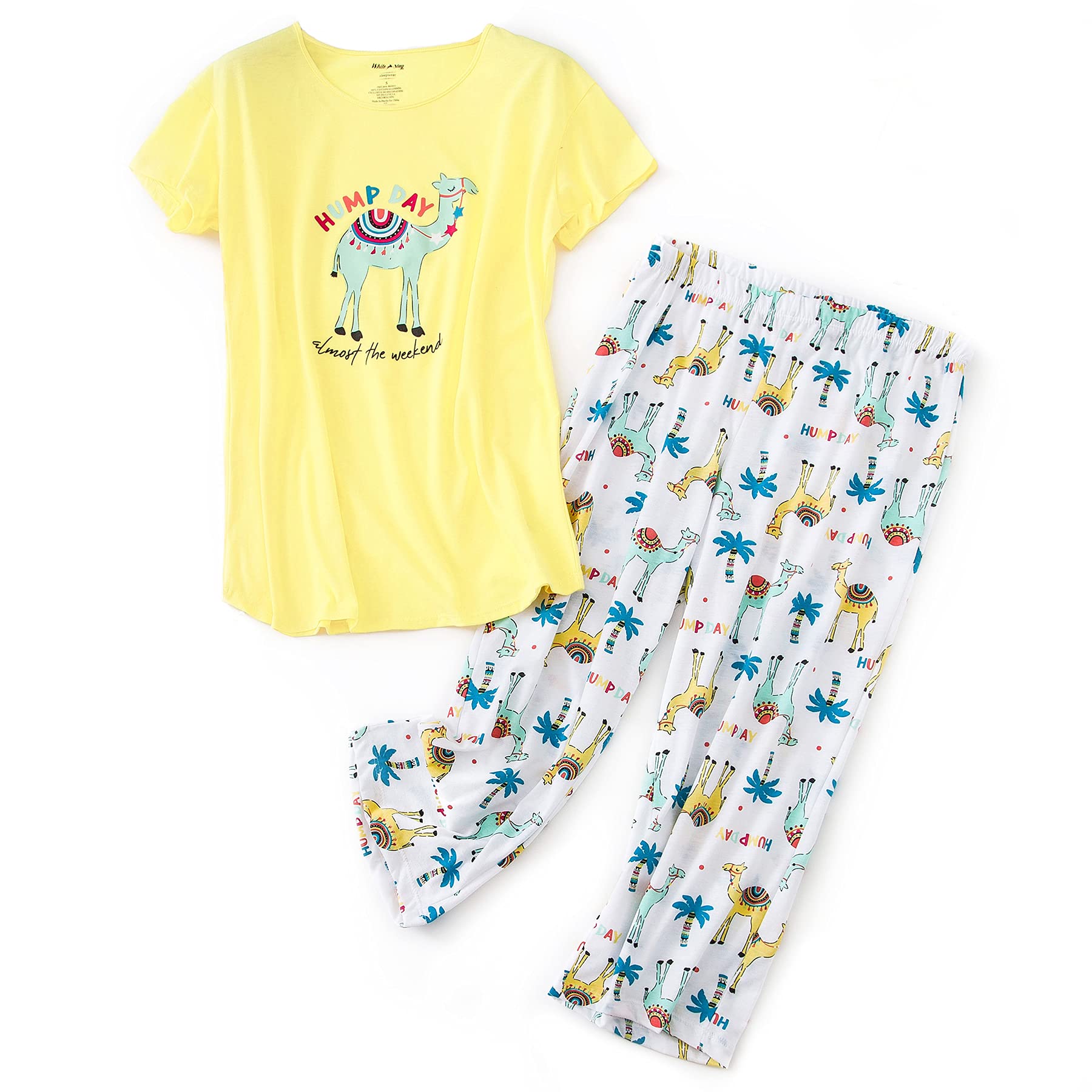 Zando Women's 2-Piece Pajama Set - Cartoon Print Lounge Sleepwear with Pants & Capri PJS for Comfortable Sleep & Relaxation | Perfect for Bedtime, Lounging & Sleepovers