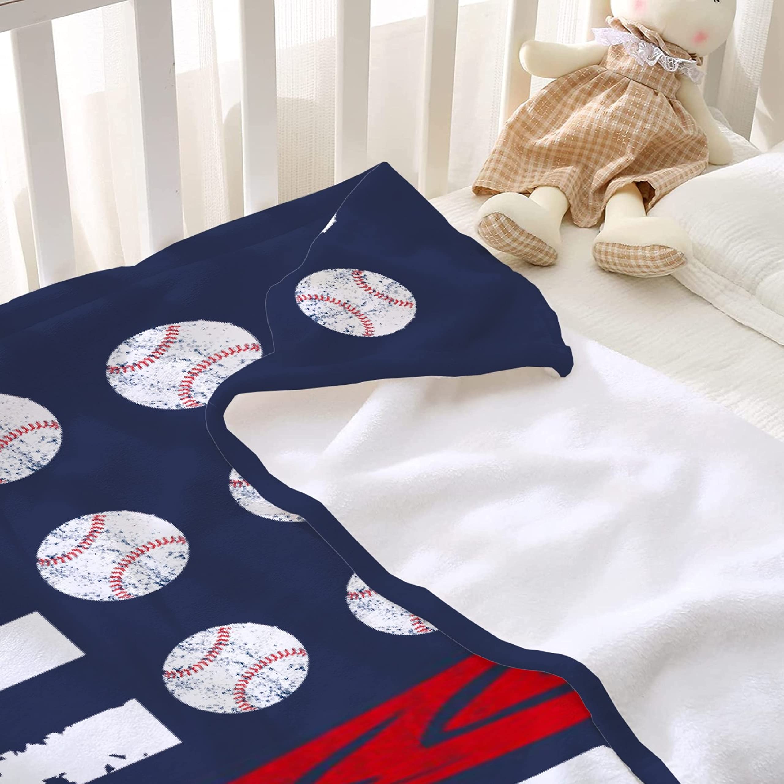 Baseball America Flag Design Throw Blanket - Lightweight Plush Fuzzy Cozy Soft Blanket 120