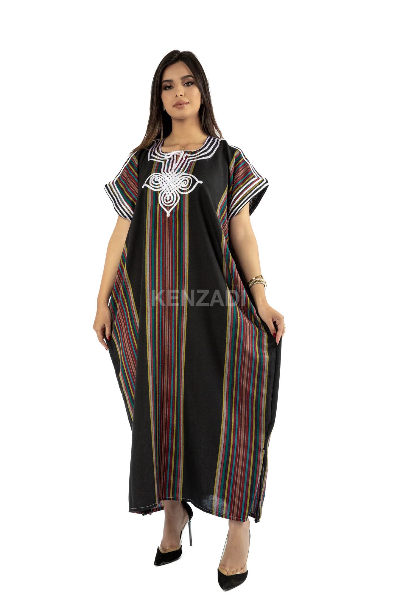 Handmade Moroccan Women's Caftan with Embroidery - S to L Size - Elegant Beach Cover Up - Made in Morocco (Black) | Perfect for Summer Vacations, Resort Wear & Boho Fashion