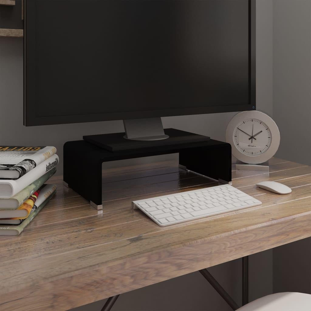 Black Glass TV Stand & Monitor Riser - 15.7