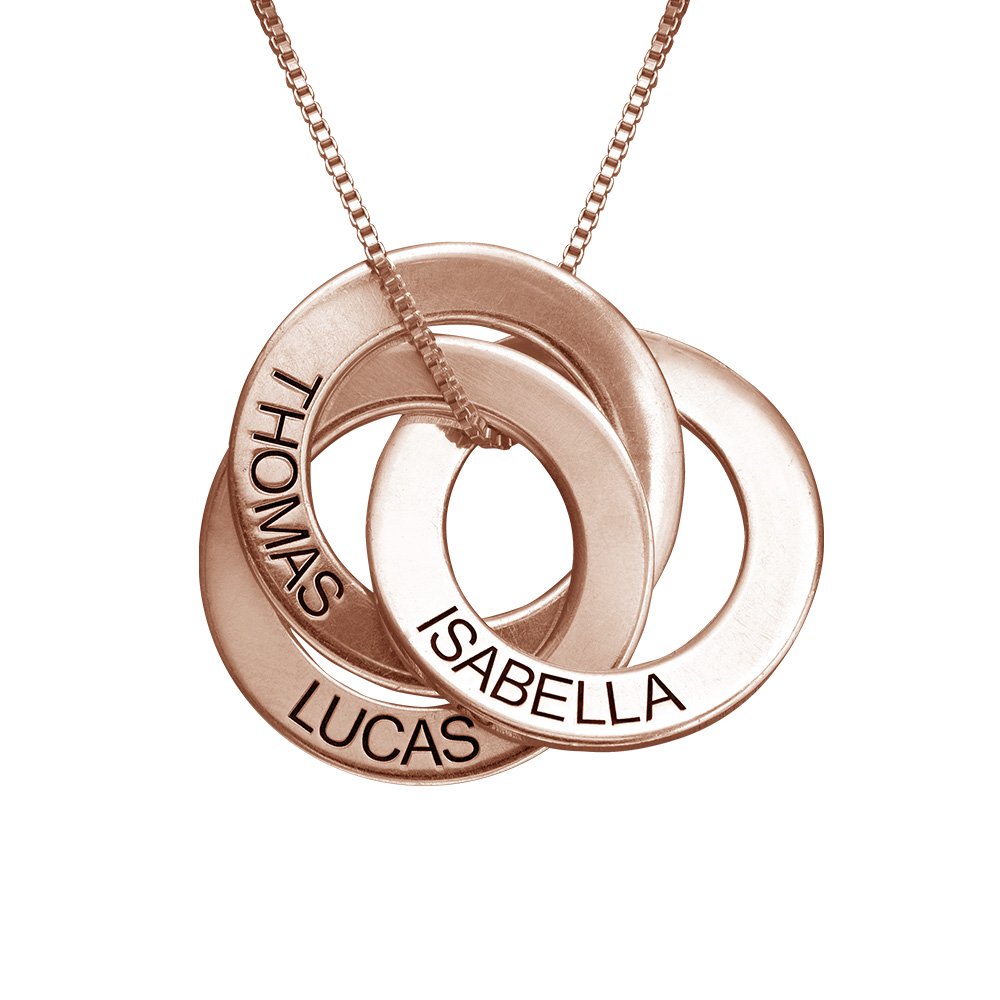 Personalized 3 Russian Ring Name Necklace for Women - Custom Engraved Name Jewelry with 3 Interlocking Rings - Unique Gift for Mom, Mother's Day, Anniversary & Special Occasions - Perfect for Weddings, Date Nights & Everyday Elegant Wear