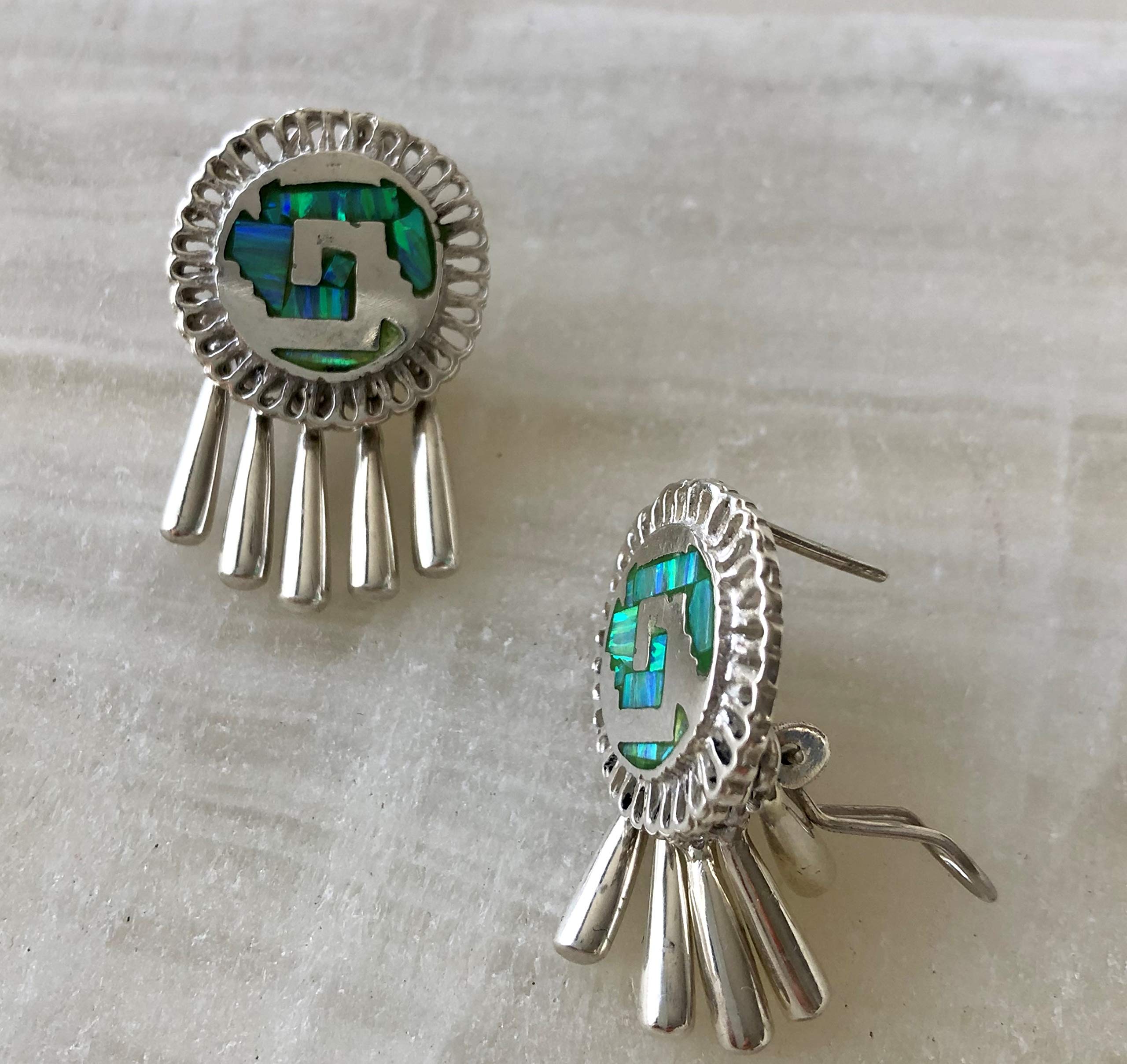 Chimalli's Sterling Silver Earrings with Genuine Green Opal - Perfect for Parties, Weddings & Everyday Elegance