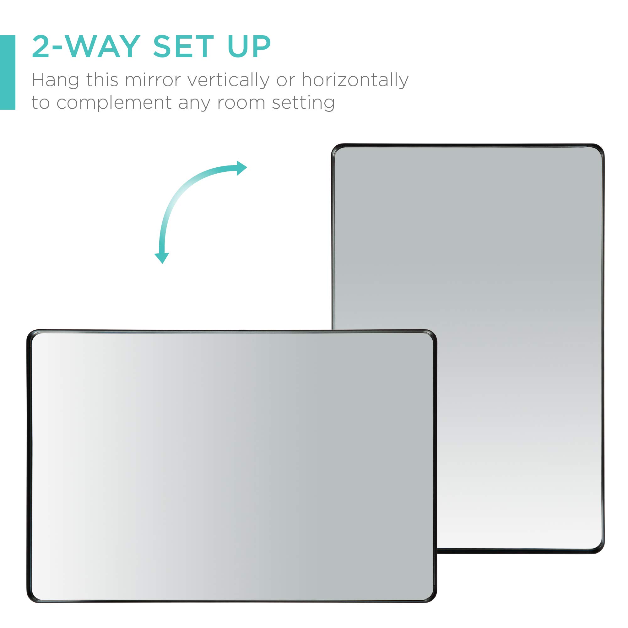 Best Choice Products 24x36 Inch Black Matte Metal Frame Wall Mirror - Rounded Rectangle Bathroom Vanity Mirror with Horizontal/Vertical Hanging Options - Perfect for Bathroom Decor, Bedroom, Dressing Room & Entryway