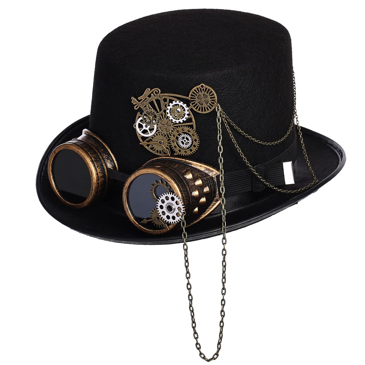 Steampunk Top Hat with Goggles for Women & Men - Victorian Gothic Halloween Costume Accessory for Cosplay, Parties, and Themed Events