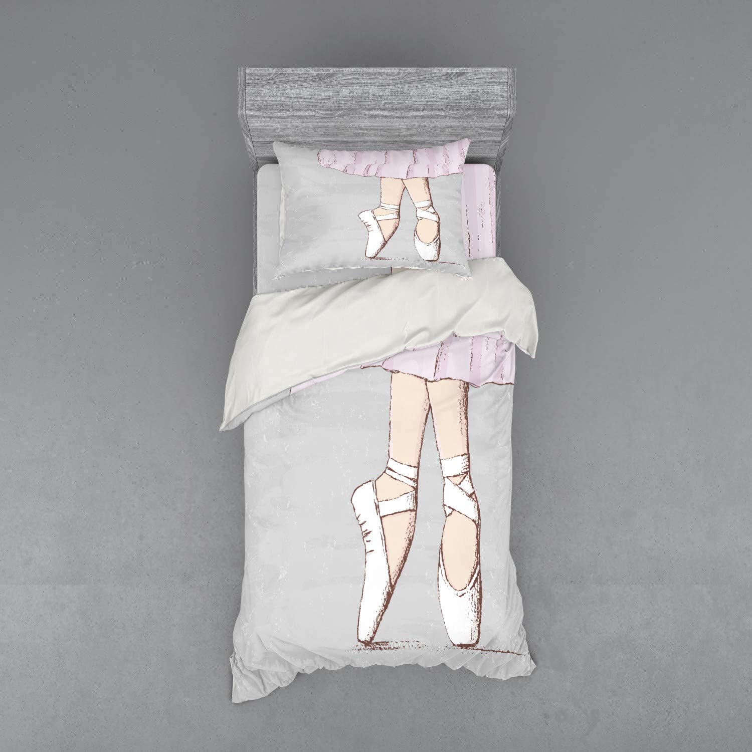 Ambesonne Ballerina 3-Piece Duvet Cover Set - Twin Size, Champagne Umber & Pale Mauve Dance-Inspired Bedding with Fitted Sheet & Sham | Perfect for Ballet Themed Bedrooms & Dance Studio Decor