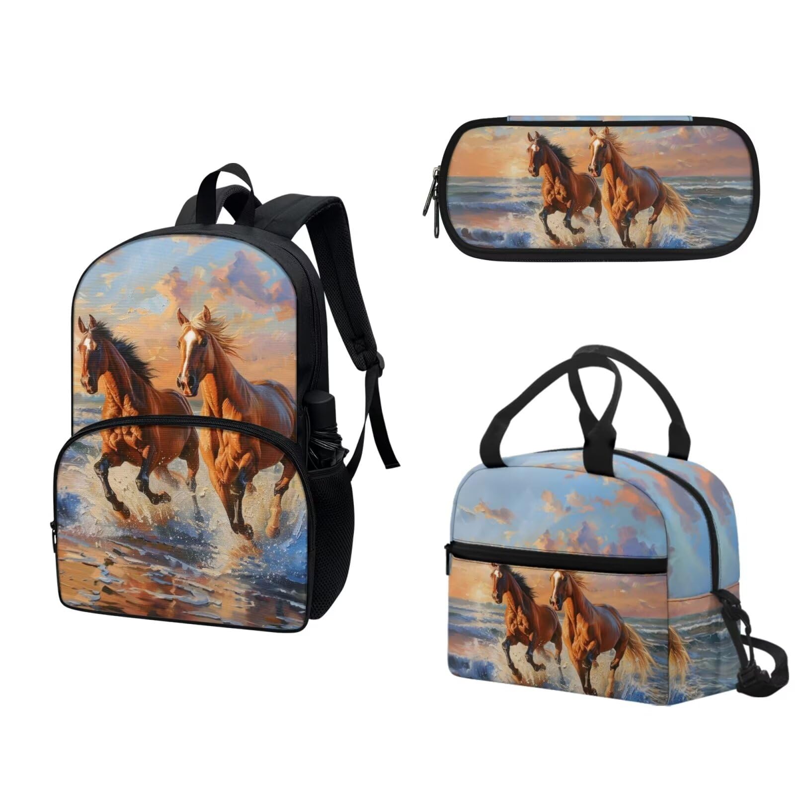 COEQINE 3D Running Horse Backpack for Kids - School Bookbag with Lunch Box Set for Boys & Girls Ages 4-6 | Perfect for School, Beach, Travel & Birthday Gifts
