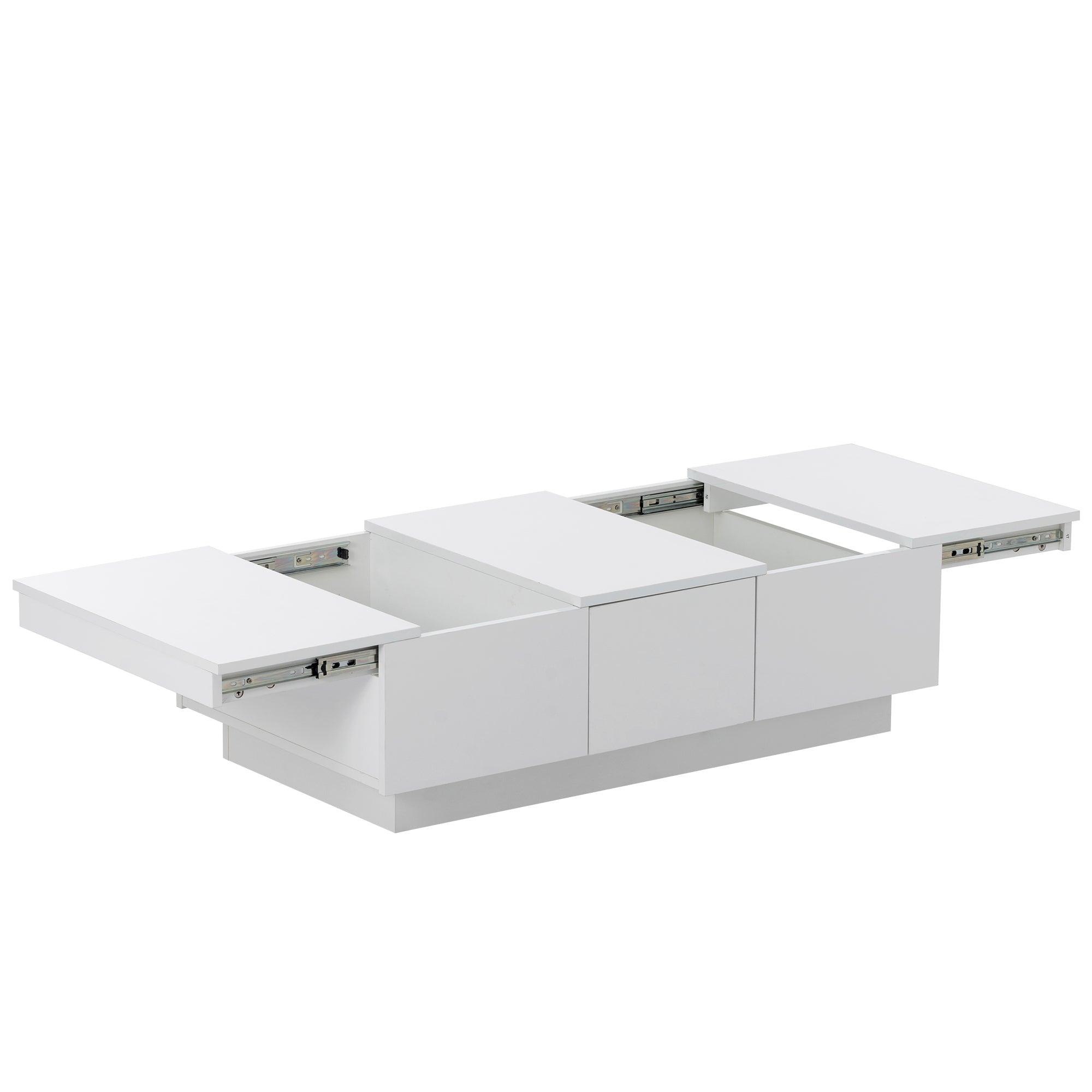 White Extendable Coffee Table with 2 Large Hidden Storage Compartments & 2 Drawers - High Gloss Center Table with Sliding Top for Living Room (39.3