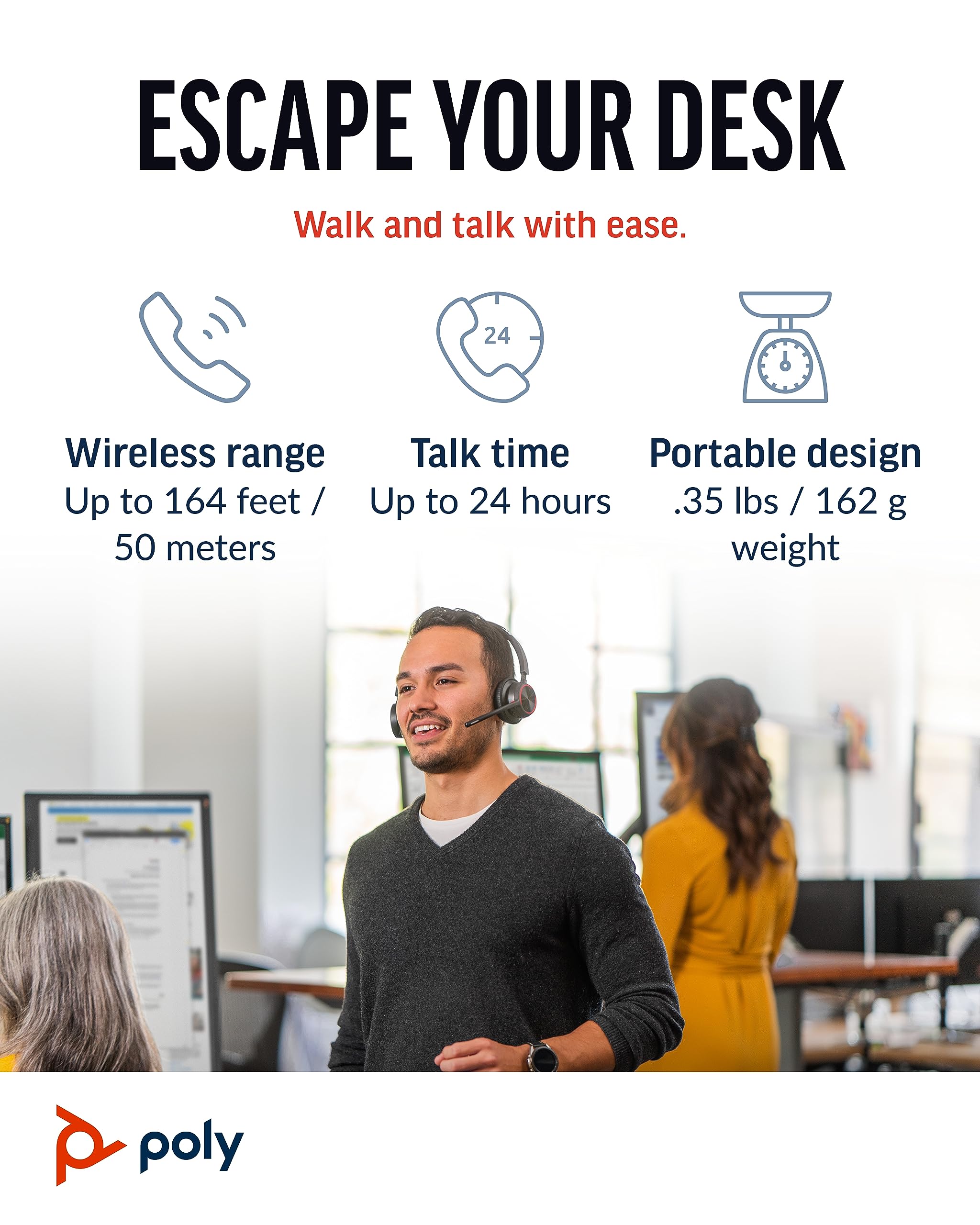 Poly Voyager 4320 UC Wireless Headset with Noise-Canceling Boom Mic - Bluetooth Stereo Headphones for PC, Mac, Mobile - Certified for Microsoft Teams, Zoom & More - Perfect for Remote Work, Online Meetings & Gaming - Amazon Exclusive