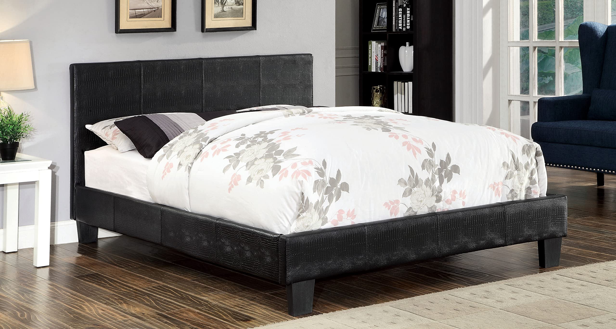 Furniture of America Hariett Leatherette Platform Bed Frame - Twin Size, Black Faux Leather Upholstered Bed with Sturdy Wooden Slats | Perfect for Modern Bedrooms, Guest Rooms & Small Spaces