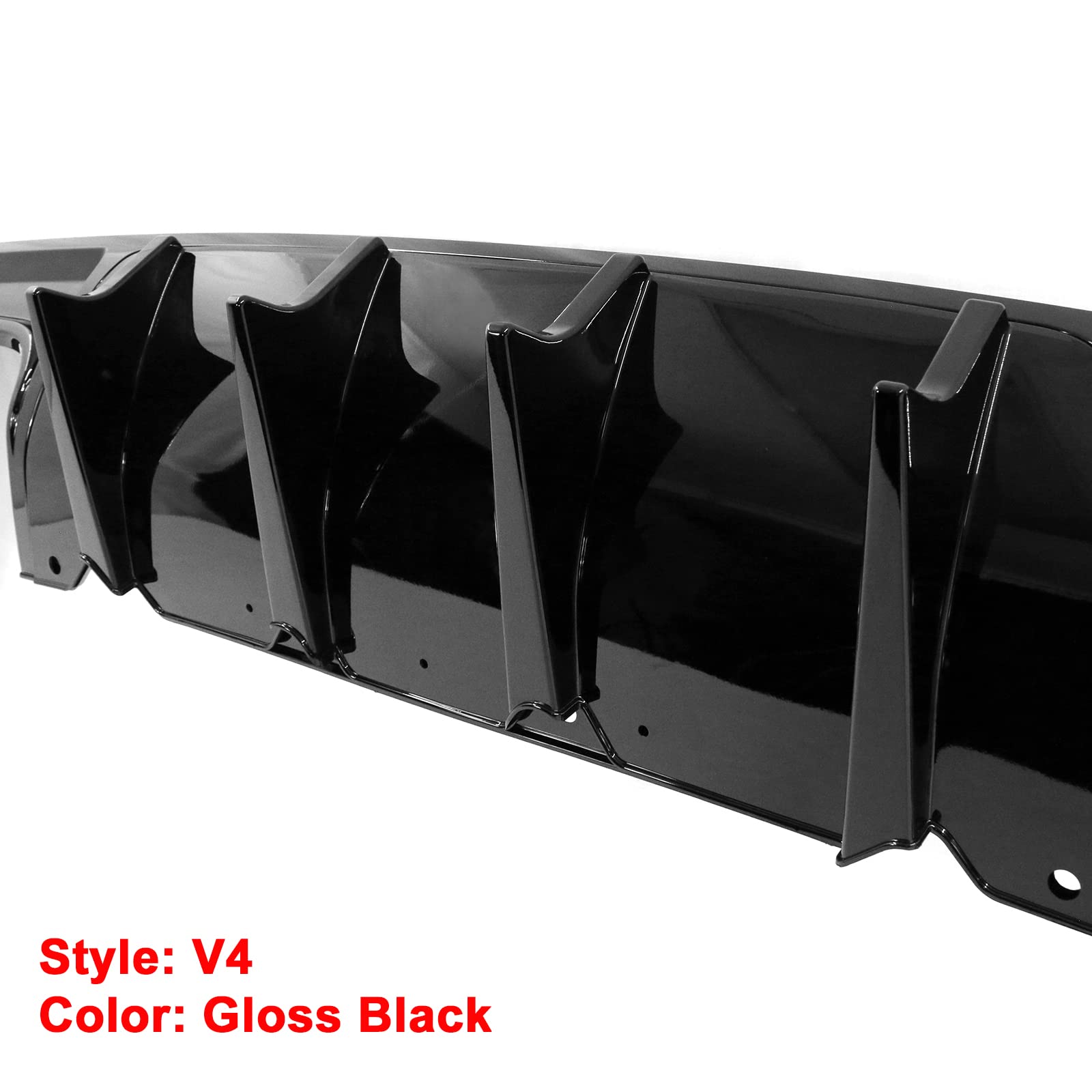 IKON MOTORSPORTS Rear Diffuser for 2015-2023 Dodge Challenger | V4 Style Gloss Black PP Bumper Lip Spoiler with Shark Fins | Enhances Aerodynamics & Sporty Look | Perfect for Car Enthusiasts & Street Racing