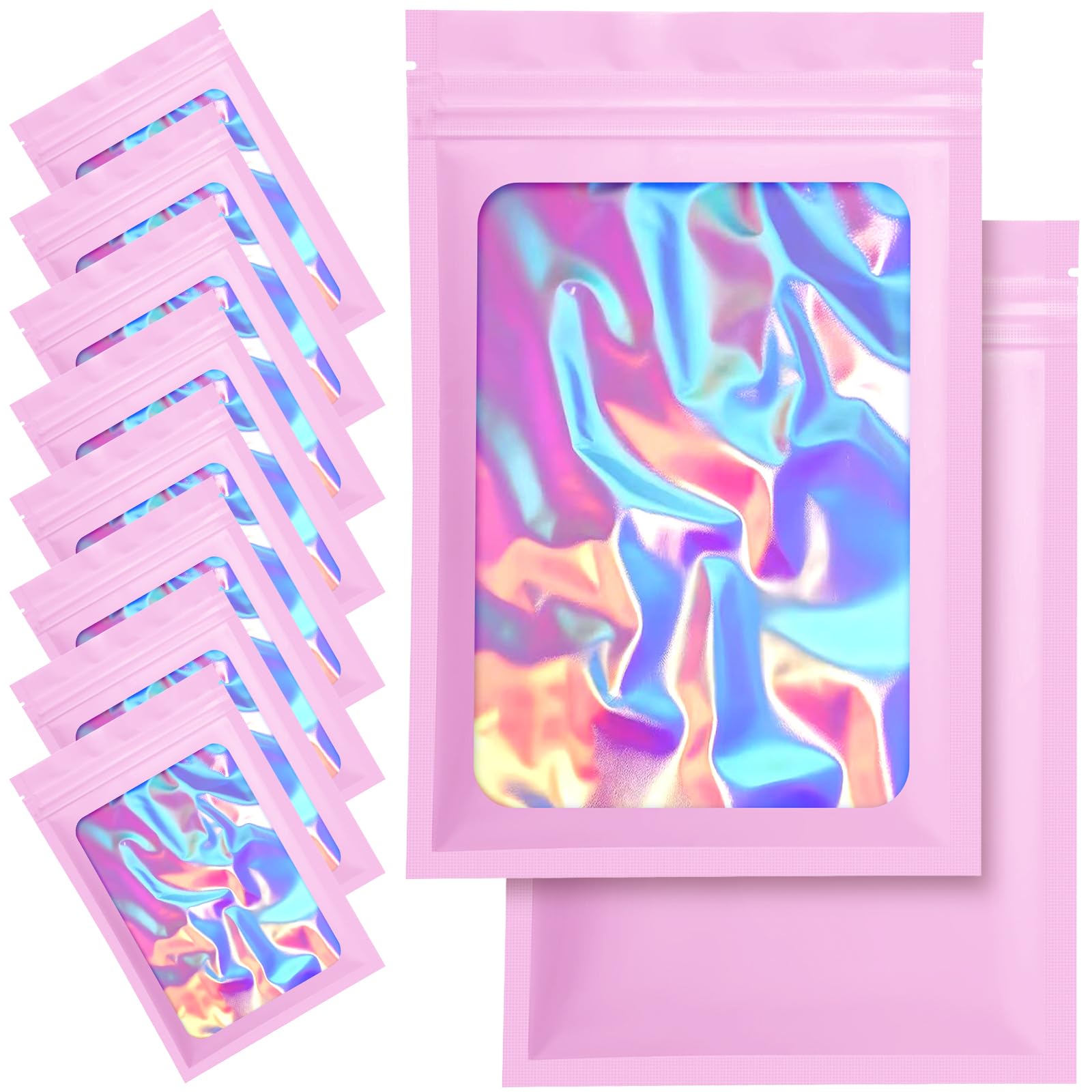 100 Pack 2.8 x 4 Inch Resealable Smell Proof Mylar Bags with Front Window - Pink Flat Foil Pouch for Food Storage, Coffee, Tea, Herbs & Cannabis Preservation (Airtight & Moisture Proof)