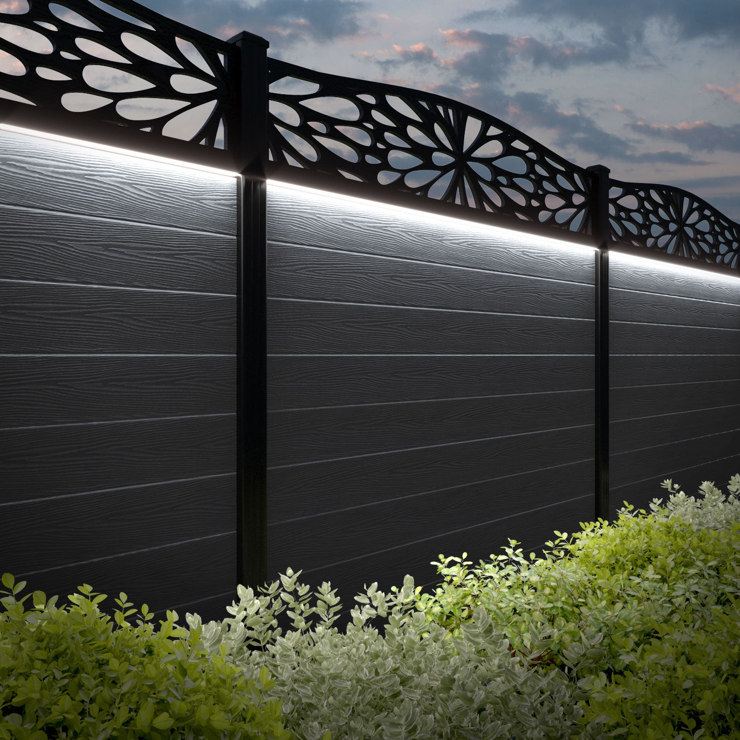 Classic Blossom Curved Top Fence Panel - Anthracite Grey Aluminum Fence with Matching Posts | Perfect for Garden, Backyard, and Patio Privacy & Decoration