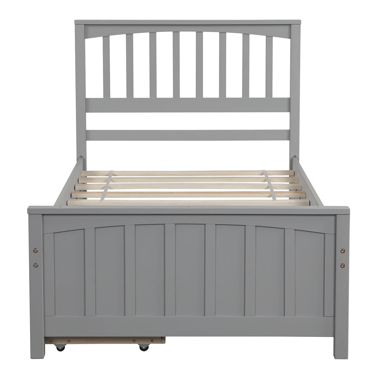 Twin Size Platform Bed Frame with Headboard - 2 Storage Drawers, Solid Wood Construction for Kids Teens & Adults Bedroom - No Box Spring Needed, Grey - Perfect for Small Spaces, Guest Rooms & Dorm Furniture