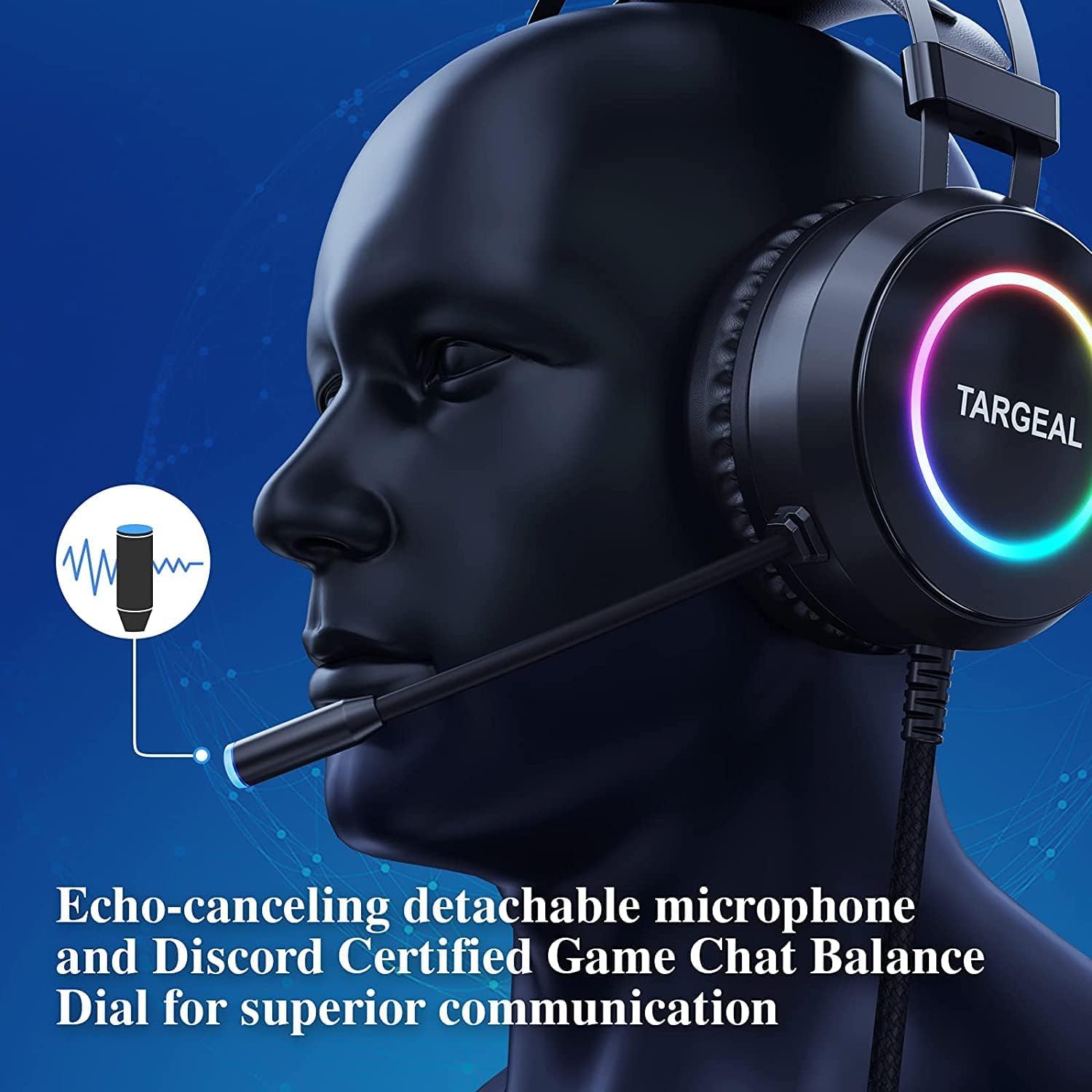 Y-YOPZI Gaming Headset with Microphone - 3D Surround Sound, Noise Cancelling, RGB Lights, 7.1 Channel - Large Over-Ear Black Headphones for PC, PS5, Xbox, Streaming & Online Gaming