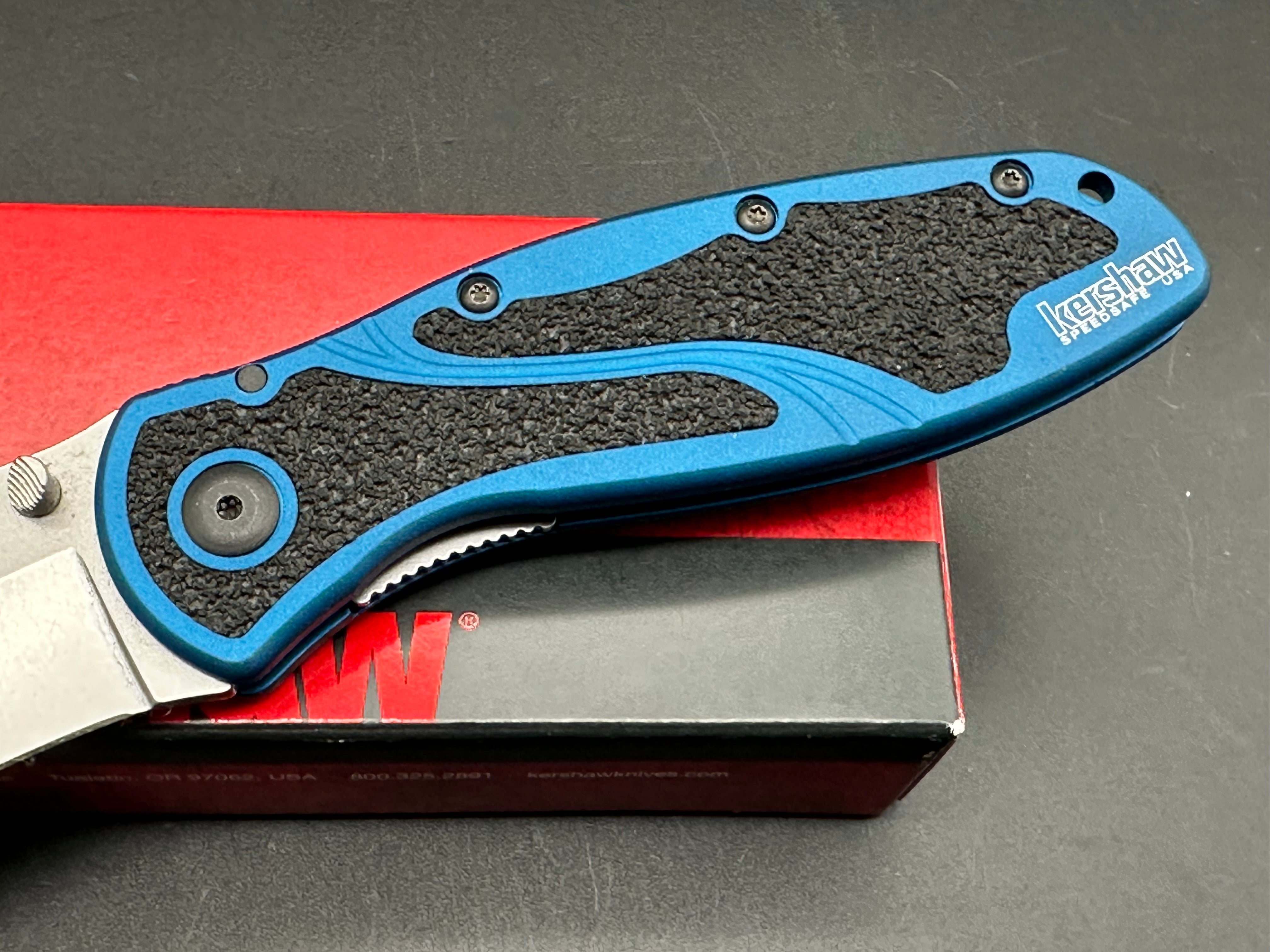 KERSHAW K.O. BLUR Folding Pocket Knife - Navy Blue Handle | EDC Tactical Knife for Camping, Hiking & Outdoor Survival
