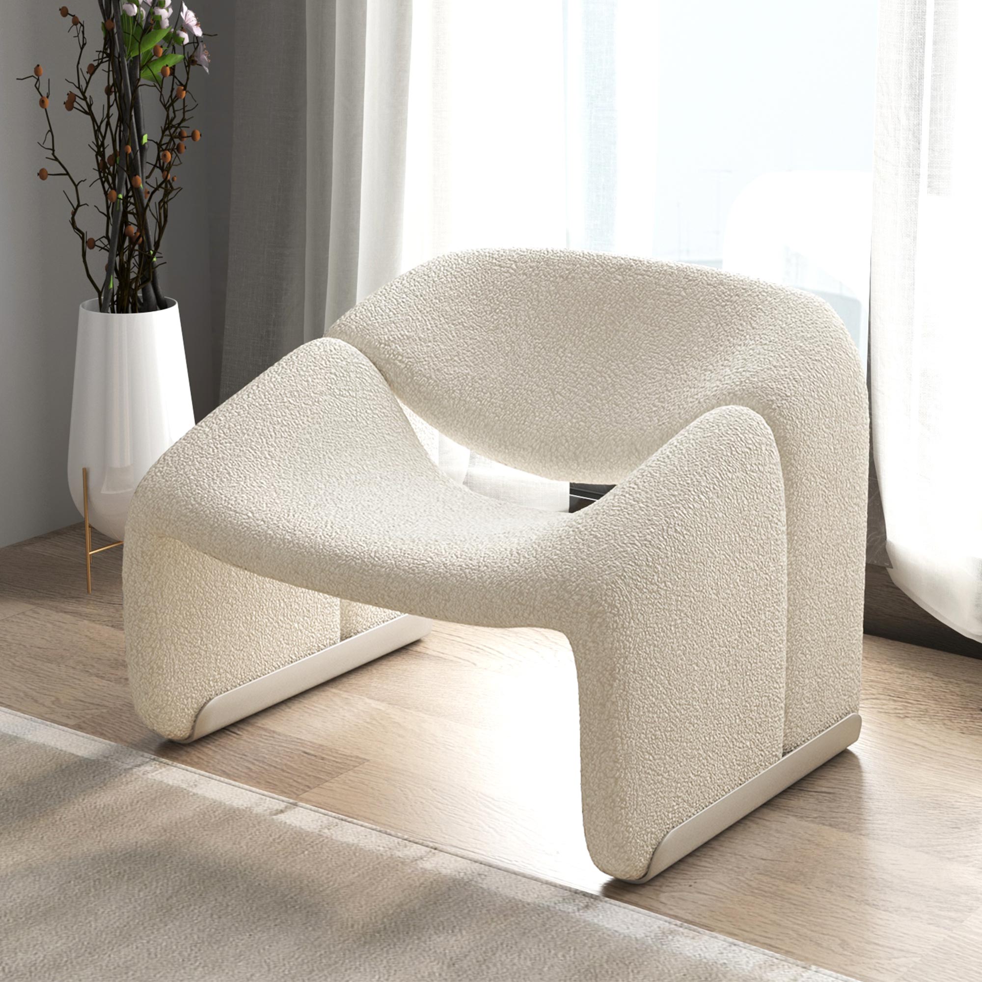 Luxury Boucle Sherpa Accent Chair - Cozy Lounge Chair in White for Living Room, Bedroom & Office - Modern Comfortable Seating for Relaxing & Decor