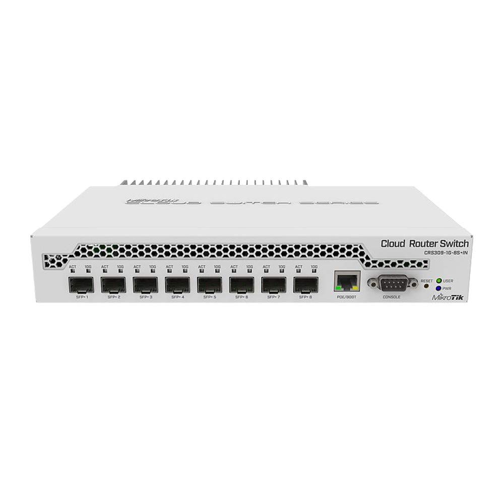 Mikrotik CRS309-1G-8S+ 8-Port 10G SFP+ Managed Switch with Gigabit Ethernet (10/100/1000) & PoE - White | Ideal for Data Centers, Enterprise Networks & High-Speed Connectivity