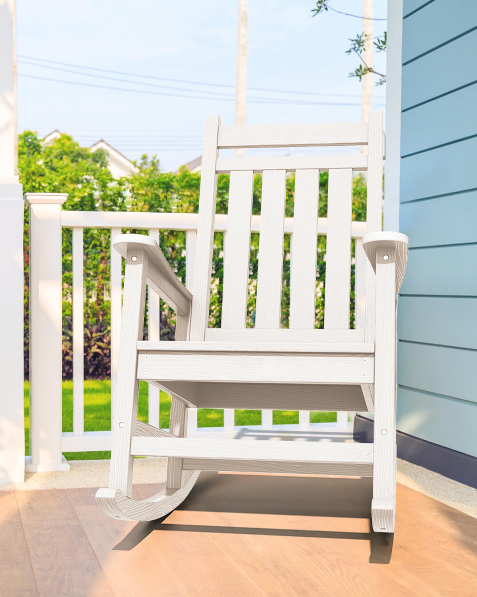 SERWALL Outdoor Rocking Chair for Adults - All-Weather HDPE Rocking Chair - White Patio Rocker for Lawn, Garden & Porch - Perfect for Relaxing, Reading & Enjoying Nature