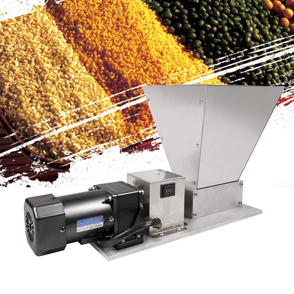 DNYSYSJ Electric Grain Mill Grinder - 2 Roller Stainless Steel Malt Crusher for Barley, Cereals, Beans - 110V 40W (Dy-368) + 4X Hopper - Perfect for Home Brewing, Baking & Healthy Cooking